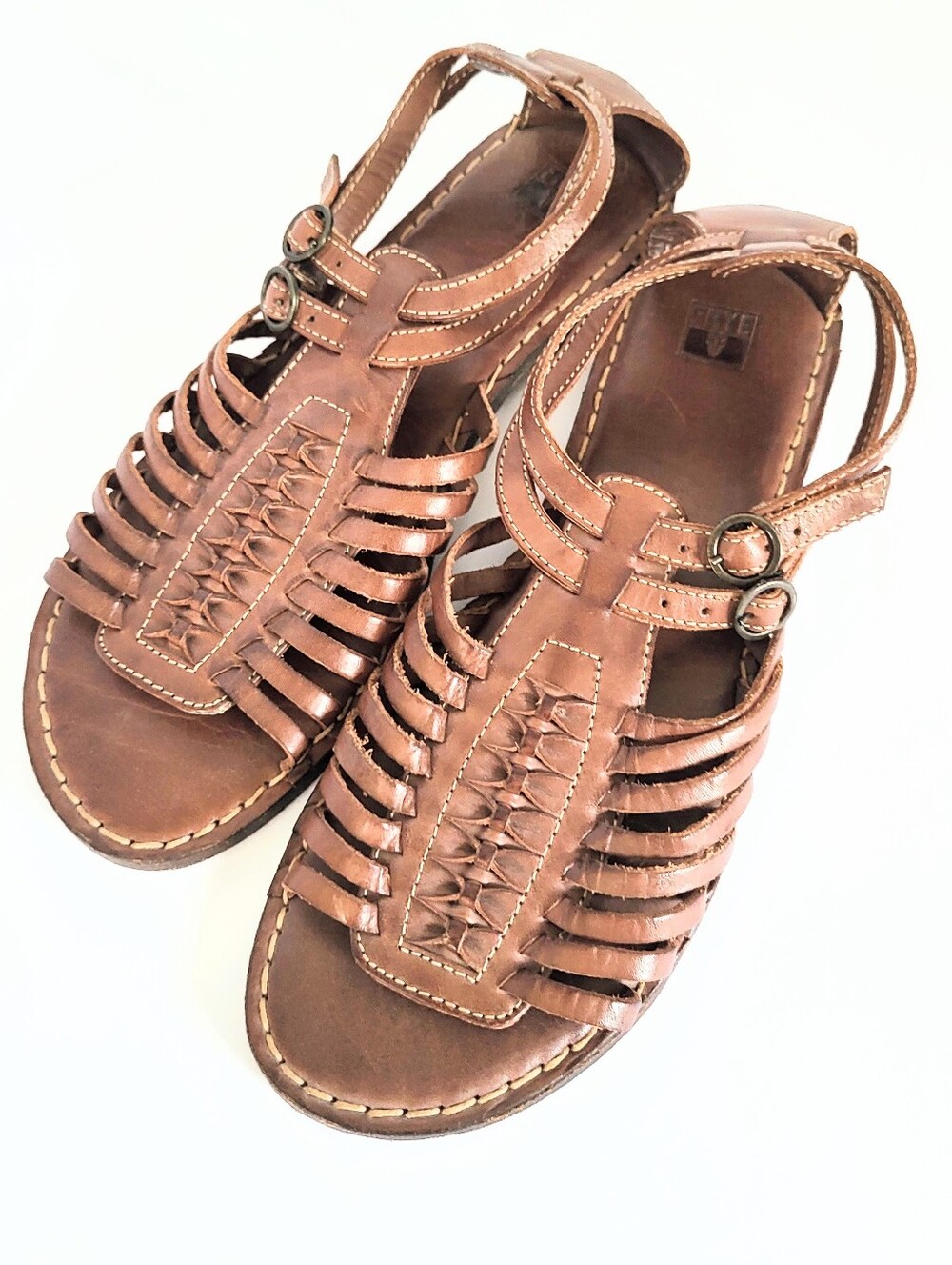 Frye Kayla Huarche Sandals Genuine Leather Caged Gladiator Brown Size 8.5 B